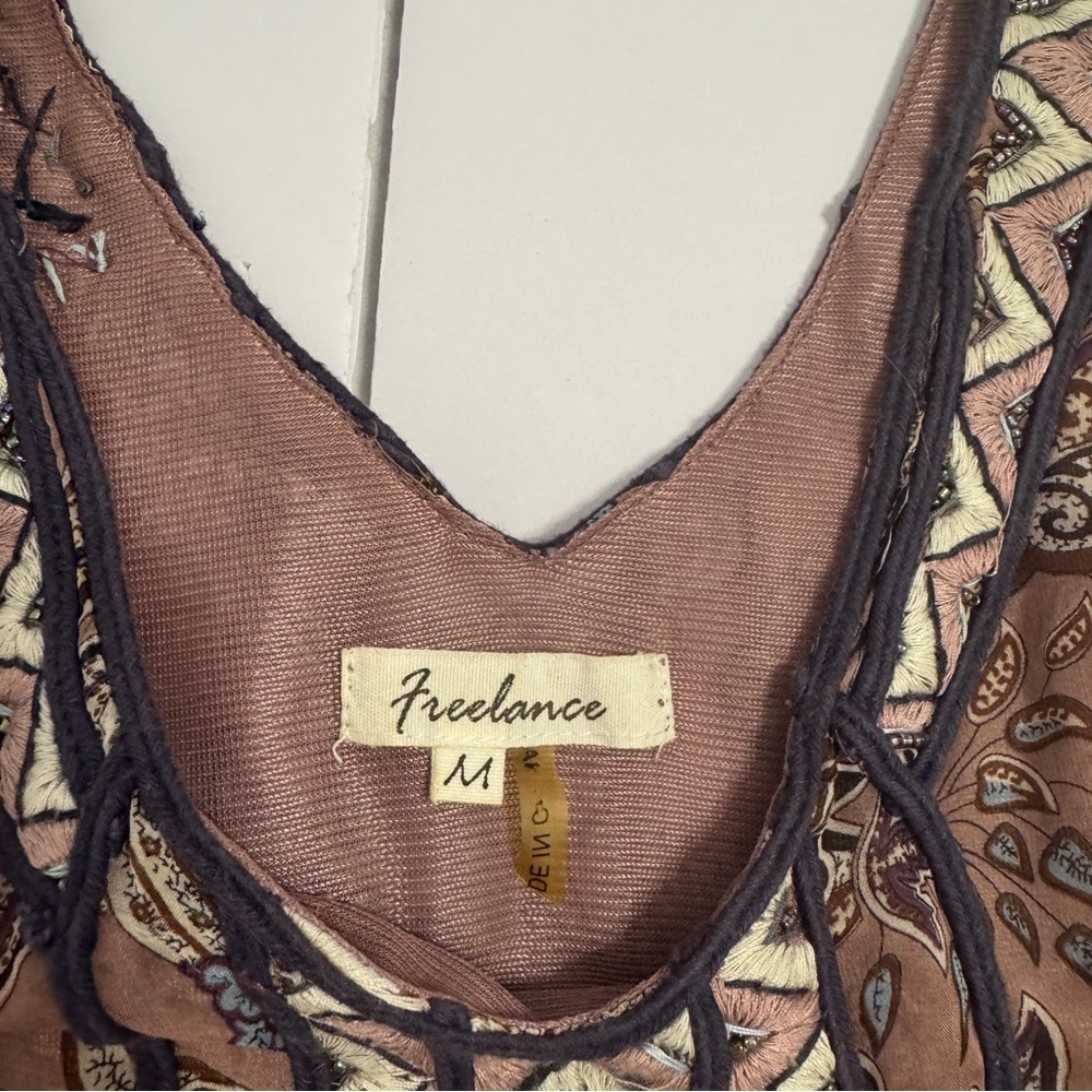 Freelance Boho Embroidered Paisley Mini Dress M Mauve Purple Festival Style - Picture 7 of 9